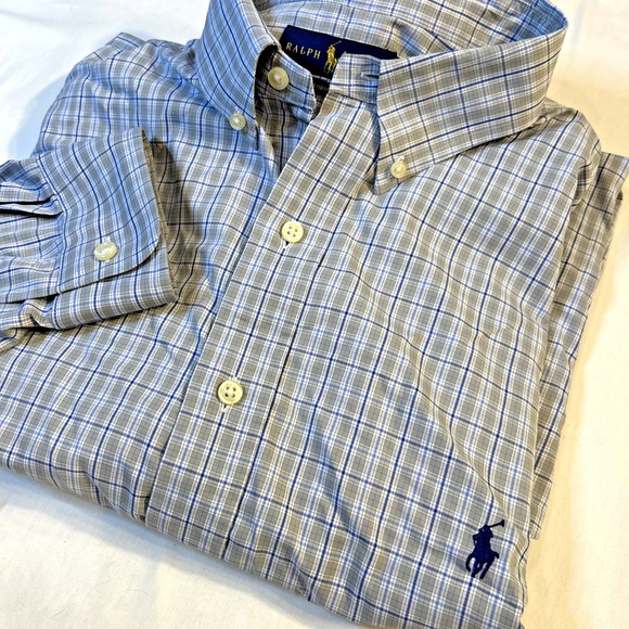 Ralph Lauren Performance Button Down Shirt Blue Gray Plaid Lightweight Size XLT - Picture 1 of 10